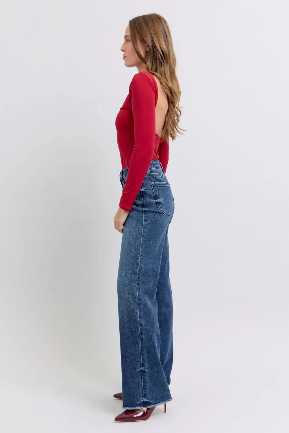 Judy Blue Full Size Raw Hem Mid Rise Jeans – Frayed Denim - Fashorio