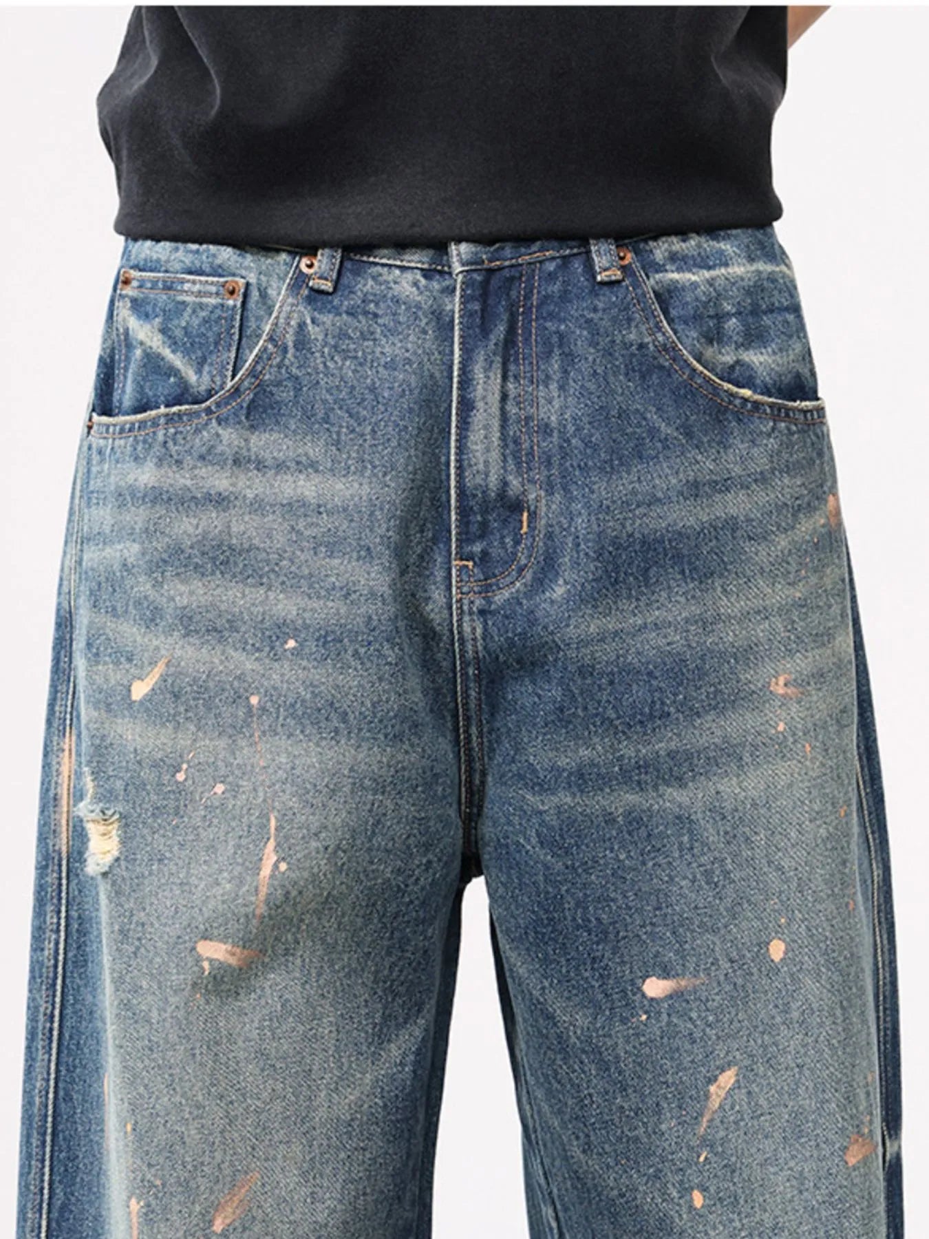 Men's Full Size Distressed Wide Leg Vintage Jeans Plus Size - Fashorio