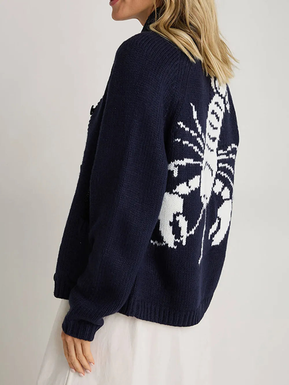 Lobster Button Up Long Sleeve Cardigan - Fashorio