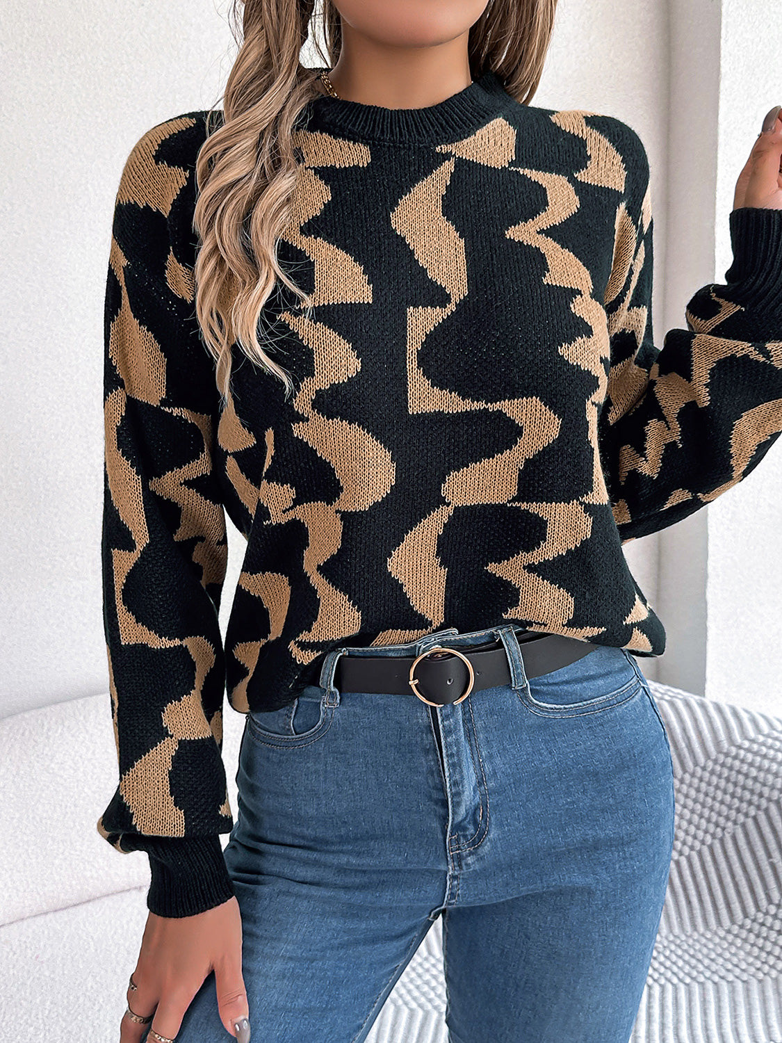 Round Neck Long Sleeve Sweater - Fashorio