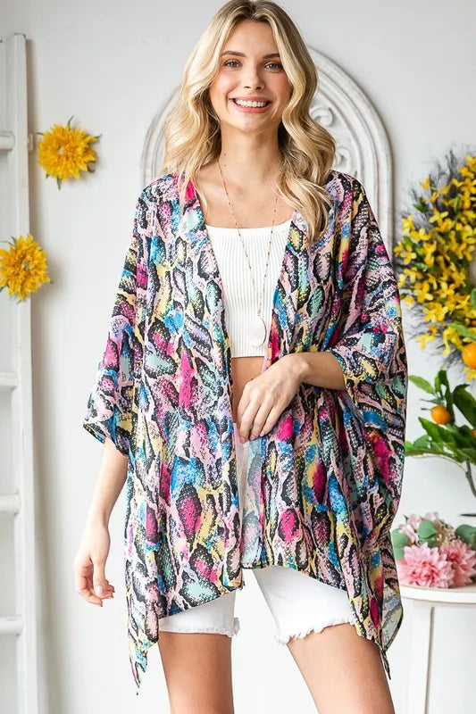 Heimish Full Size Multi Color Snake Open Cardigan Plus Size - Fashorio