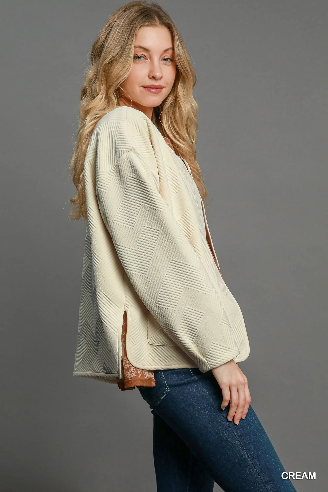 Umgee Textured Jacquard Jacket – Buttoned Pocketed Style - Fashorio