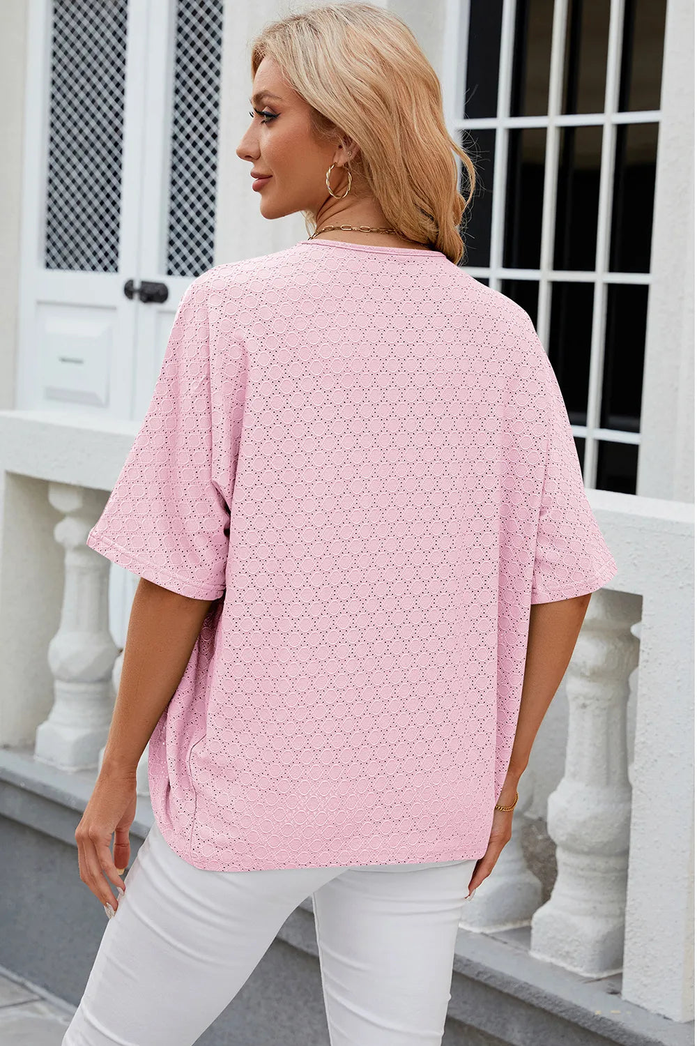 Eyelet Open Front Half Sleeve Cardigan - Fashorio