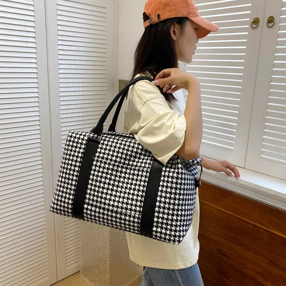 Houndstooth Canvas Travel Bag - Fashorio