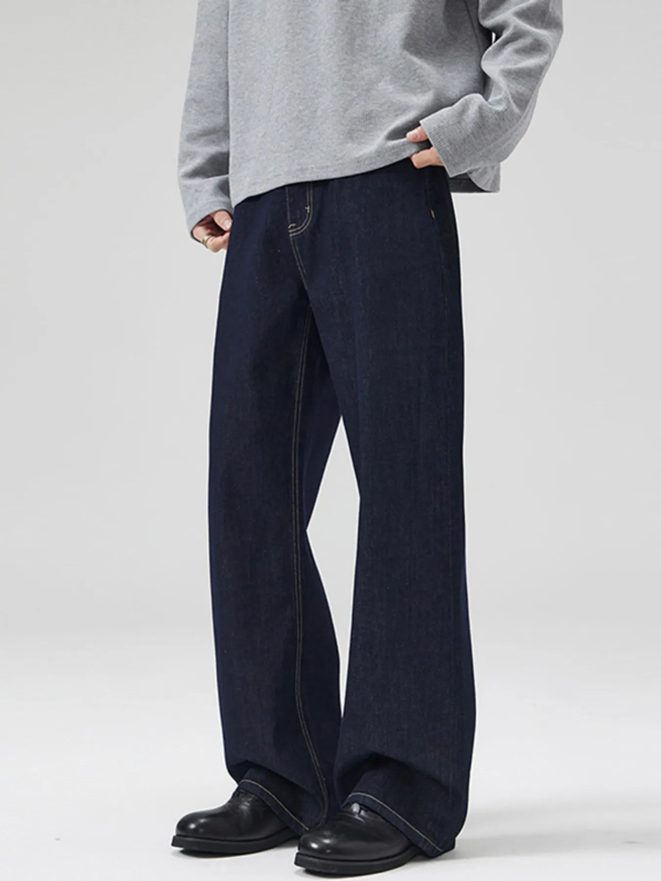 Men's Full Size Classic Washed Wide Leg Jeans Plus Size Navy - Fashorio