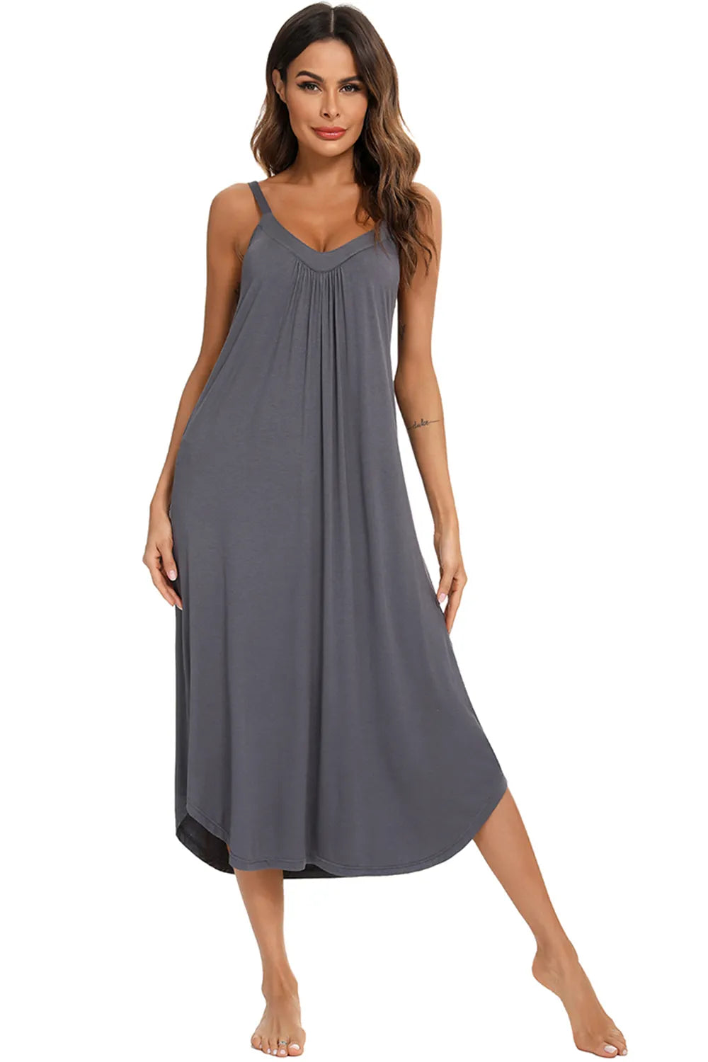 V-Neck Midi Lounge Dress - Fashorio