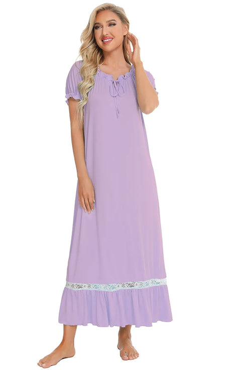 Lace Detail Short Sleeve Lounge Dress - Fashorio