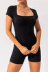 Square Neck Cap Sleeve Active Romper Black - Fashorio