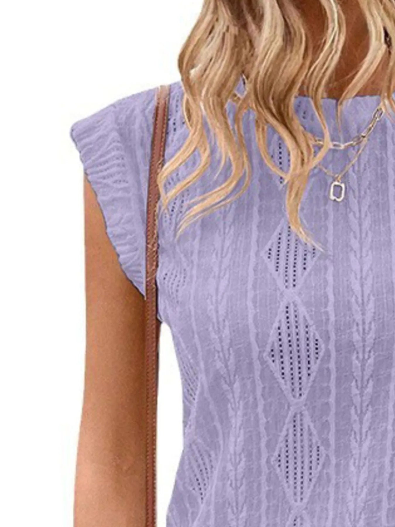 Openwork Round Neck Top - Fashorio