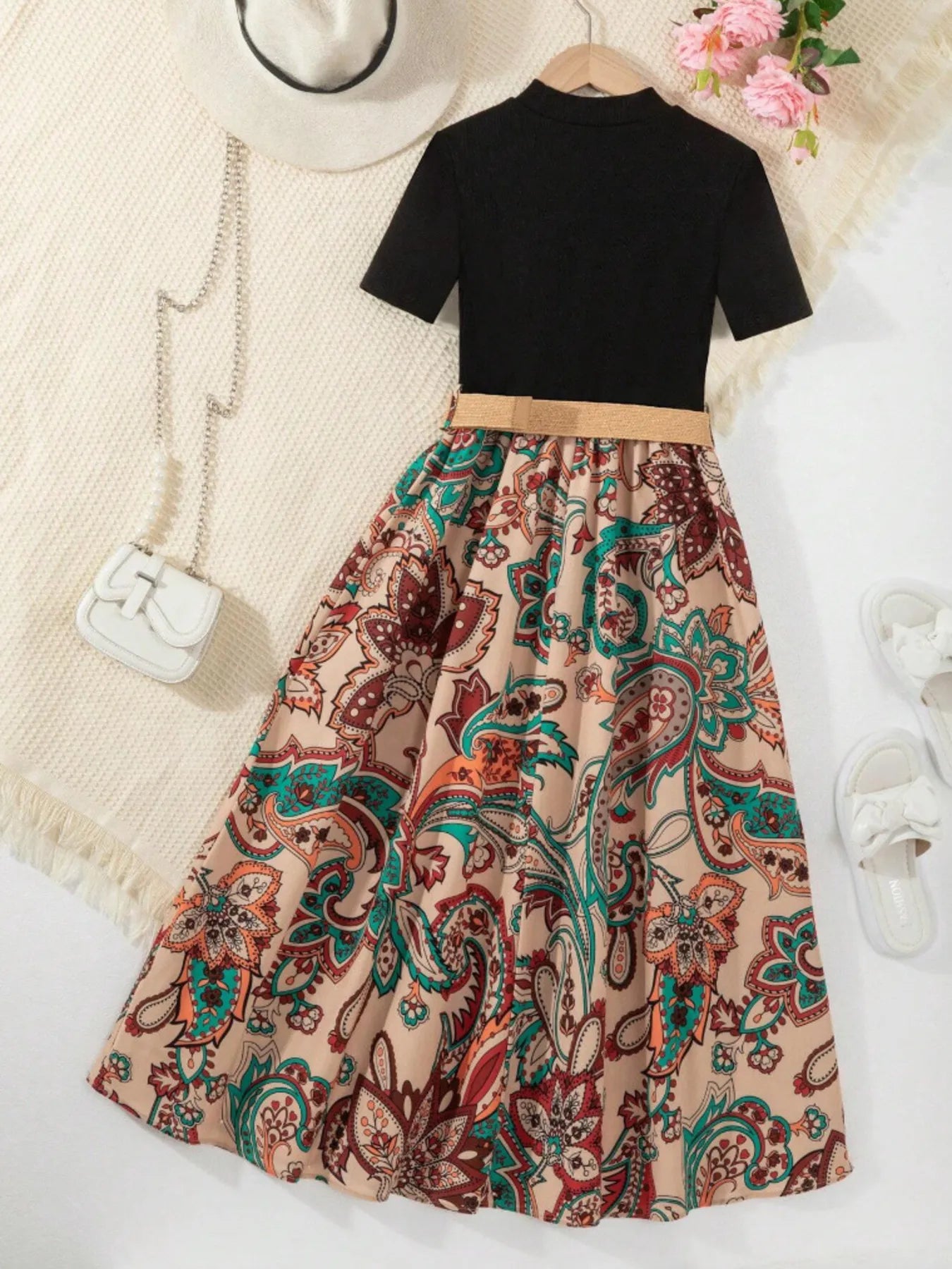 Children's Printed Short Sleeve Dress - Fashorio