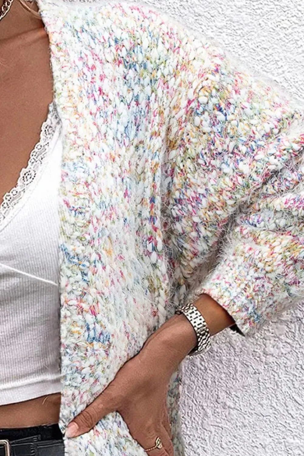 Pocketed Open Front Long Sleeve Cardigan - Fashorio