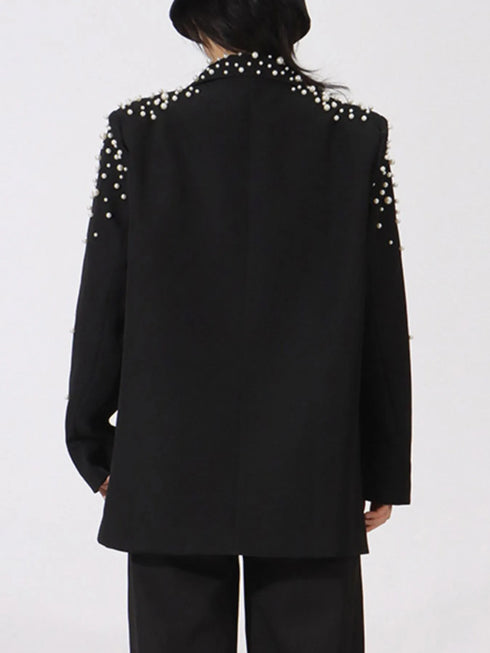 Pearl Embellished Double-Breasted Blazer - Fashorio