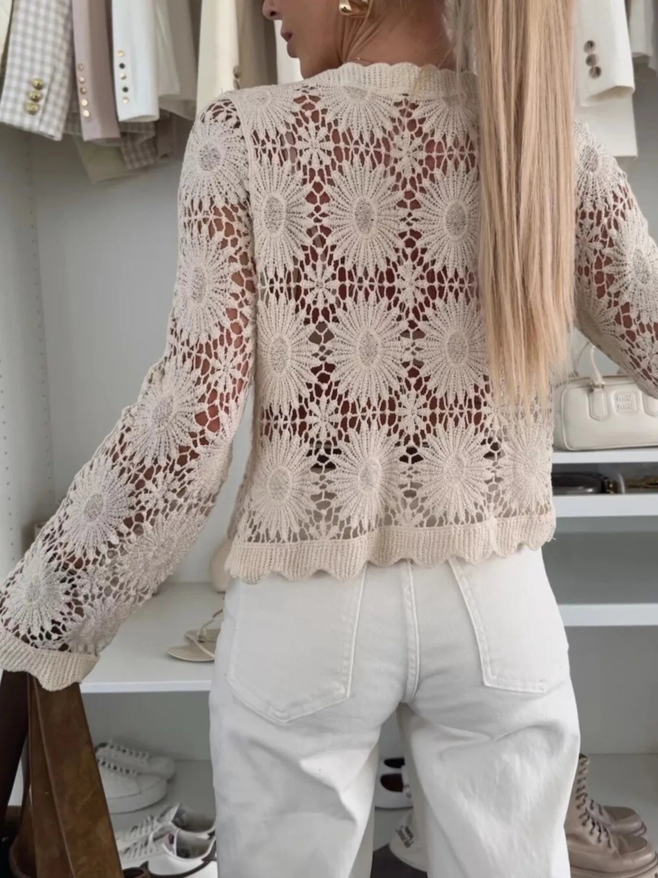 Lace V-Neck Button-Up Cardigan - Fashorio