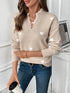 Heart V-Neck Long Sleeve Sweater Light Khaki - Fashorio