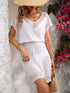 Openwork V-Neck Short Sleeve Cover-Up Dress White One Size - Fashorio