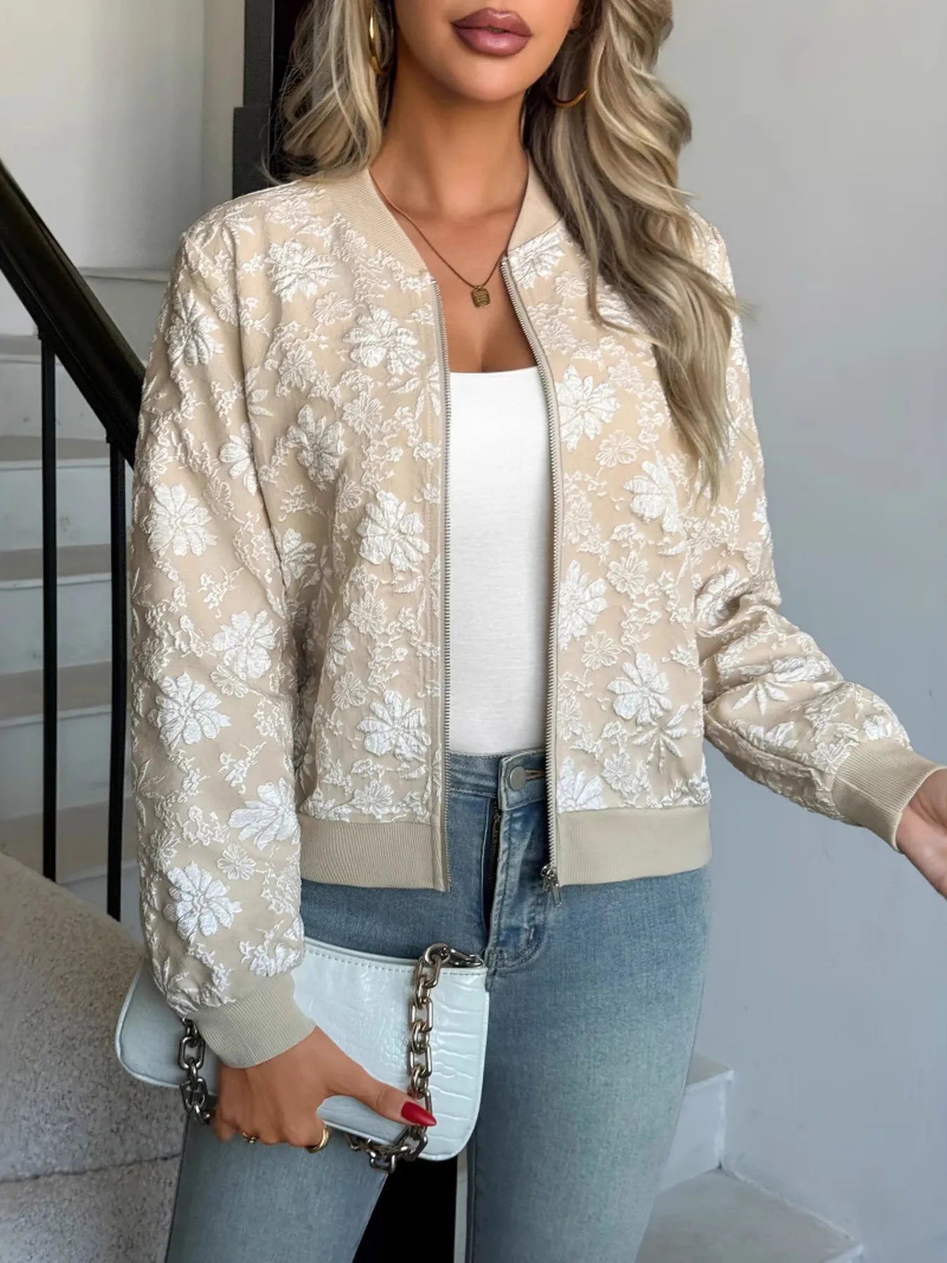 Zip Up Long Sleeve Jacket - Fashorio