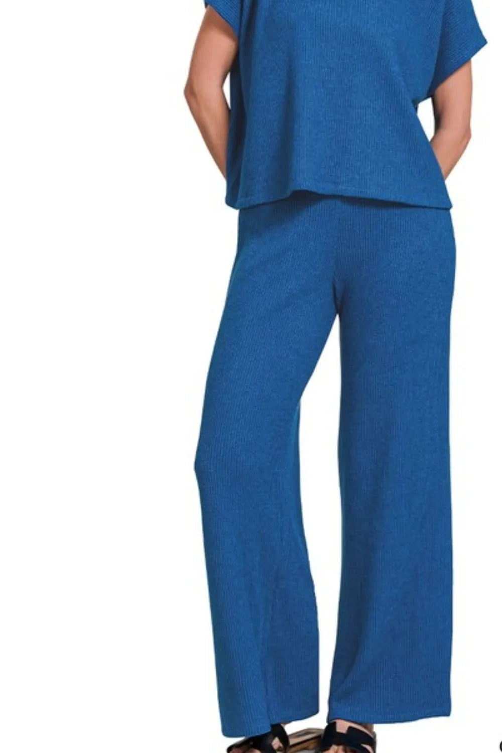 Zenana Rolled Sleeve Top and Pants Sweater Set - Fashorio