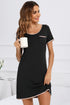 Contrast Trim Pocketed Round Neck Lounge Dress Black - Fashorio