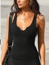Notched Wide Strap Tank Black - Fashorio