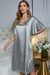 Satin Flutter Sleeve Side Slit V-Neck Night Dress Silver - Fashorio