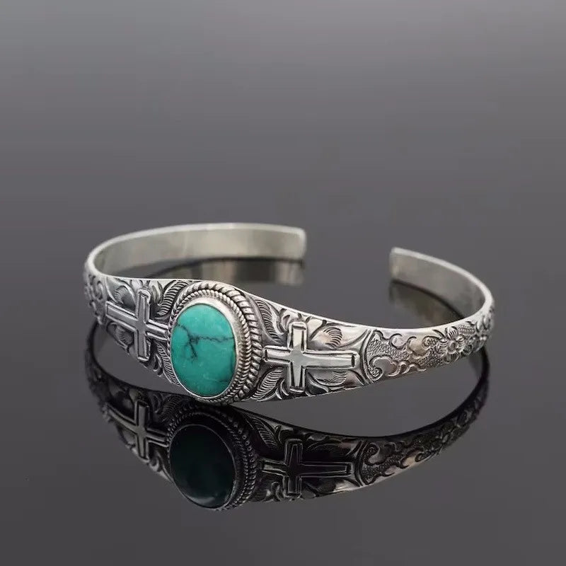 Artificial Turquoise Alloy Open Bracelet Cross One Size - Fashorio