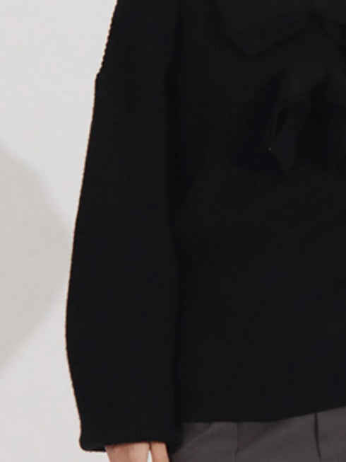 Bow Front Turtleneck Long Sleeve Sweater - Fashorio