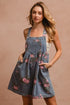 BiBi Flower Printed Wide Strap Denim Overalls - Fashorio