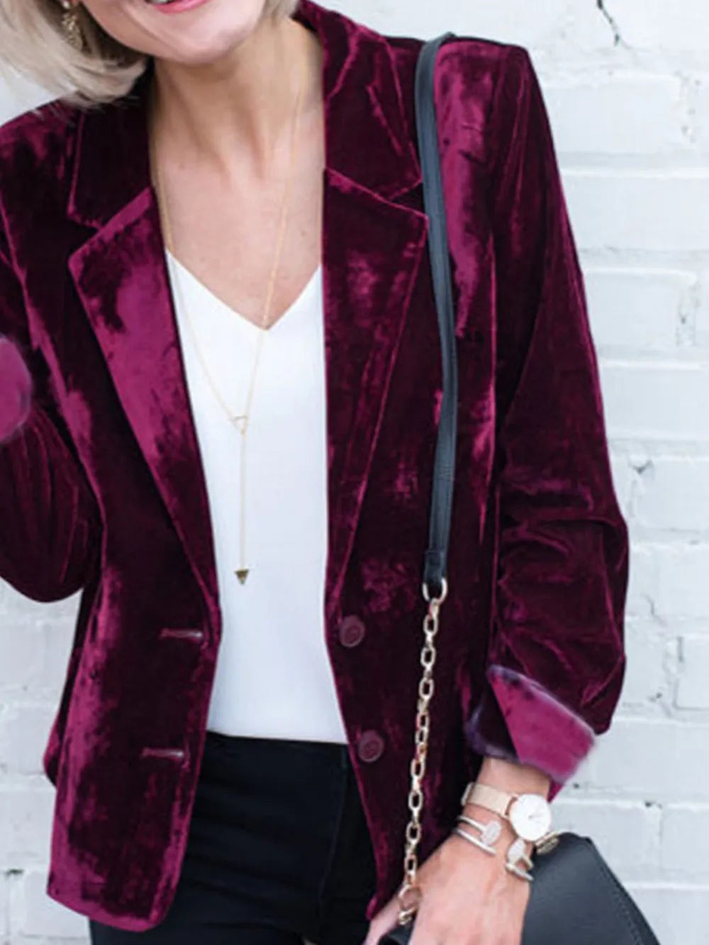 Button Up Lapel Collar Blazer - Fashorio