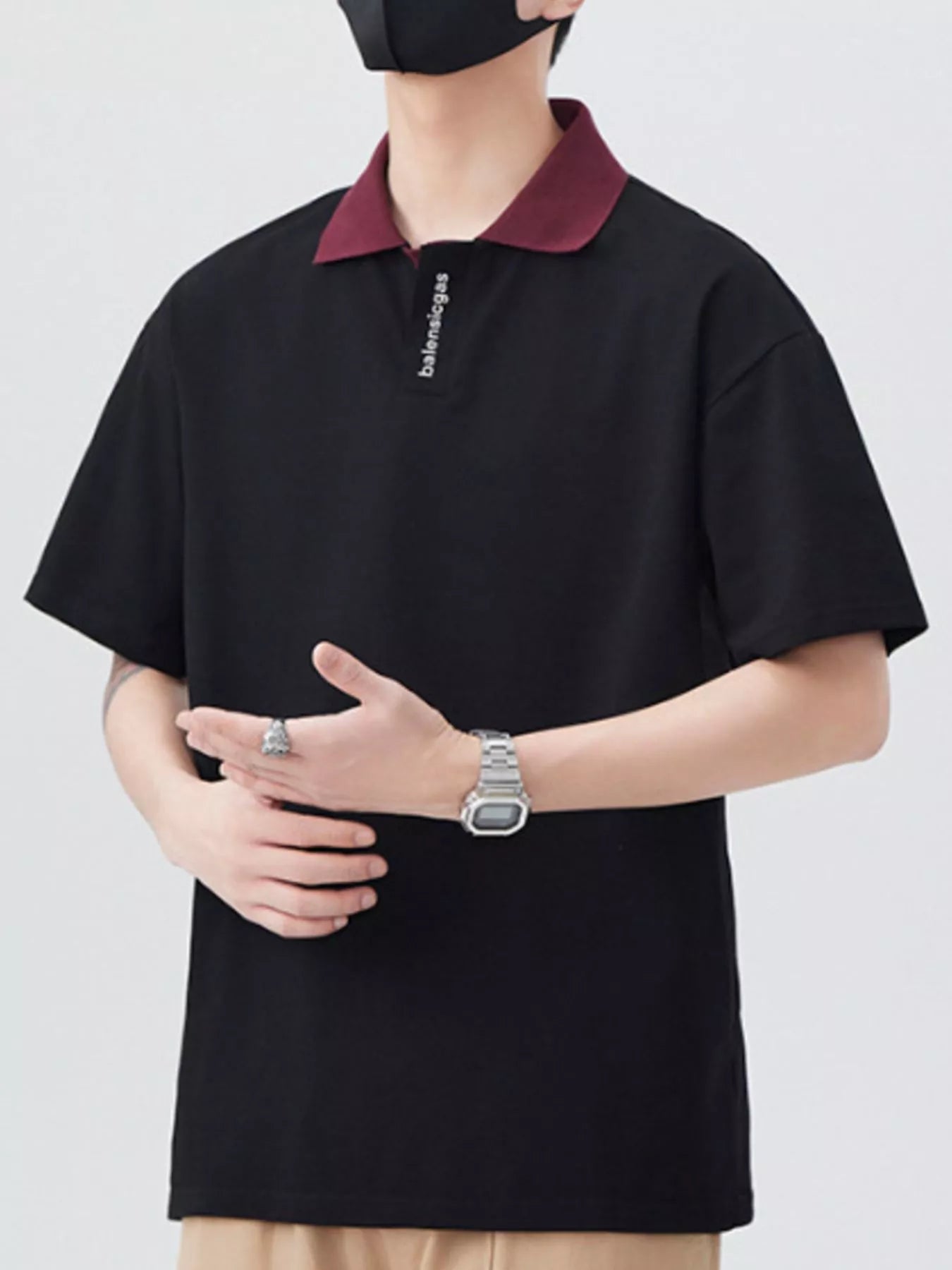 Men's Plus Size Contrast Collar Short Sleeve Polo - Fashorio