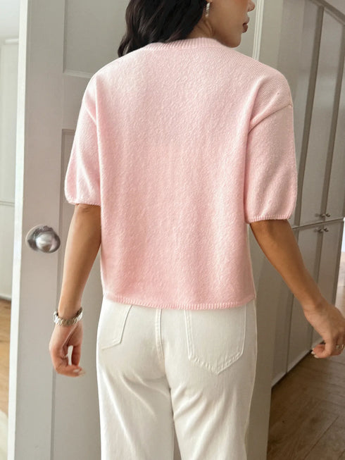 Ribbed Hem Round Neck Sweater - Fashorio