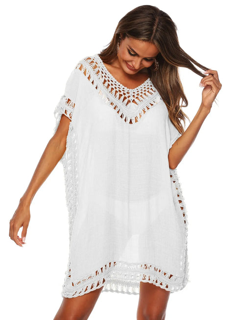 Bohemian Crochet Trim Beach Cover Up Dress - Fashorio