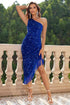 Sequin Asymmetrical Fringe Hem One-Shoulder Dress - Fashorio