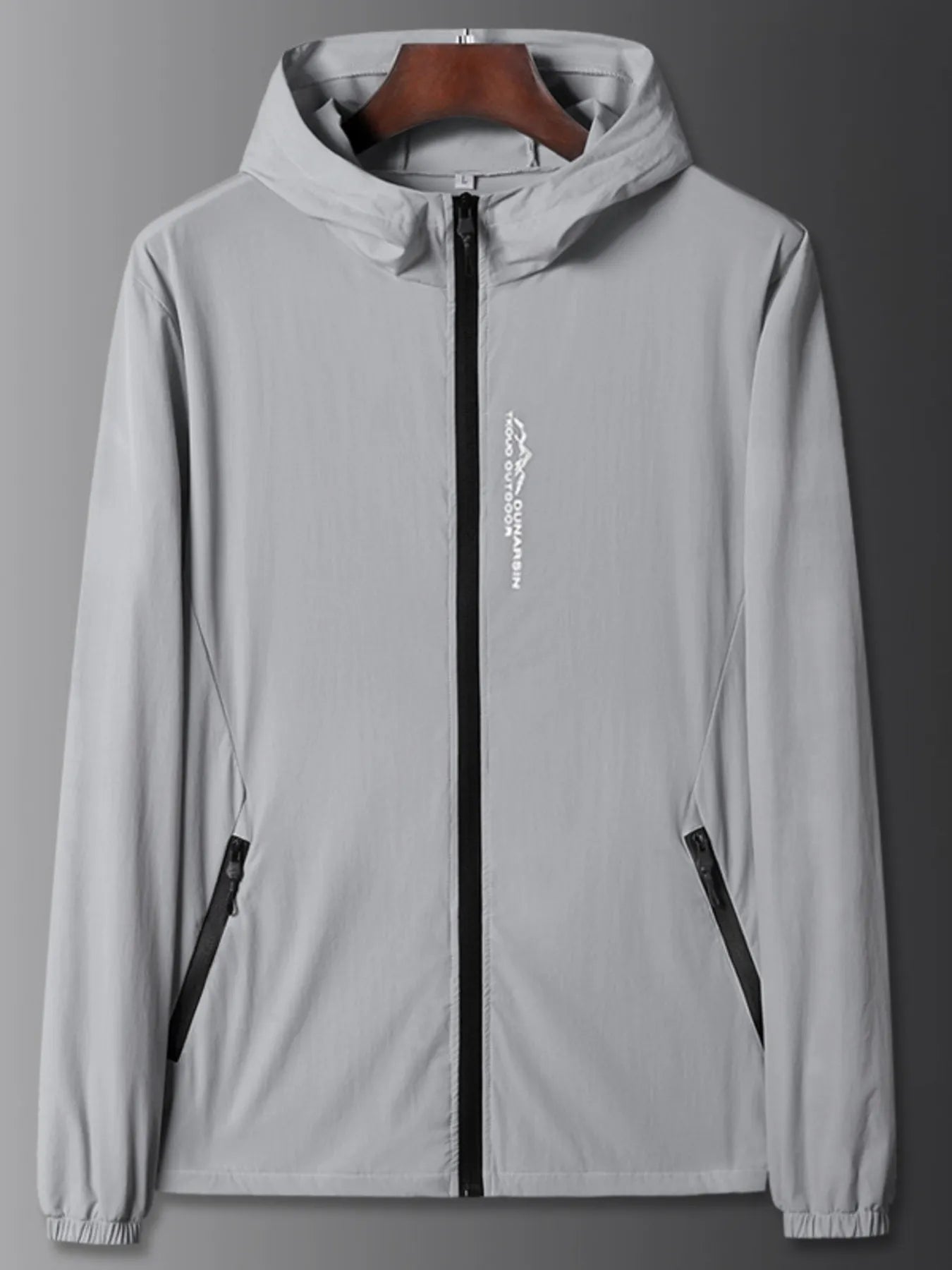 Men's Plus Size Zip Up Long Sleeve Hooded Jacket Gray - Fashorio