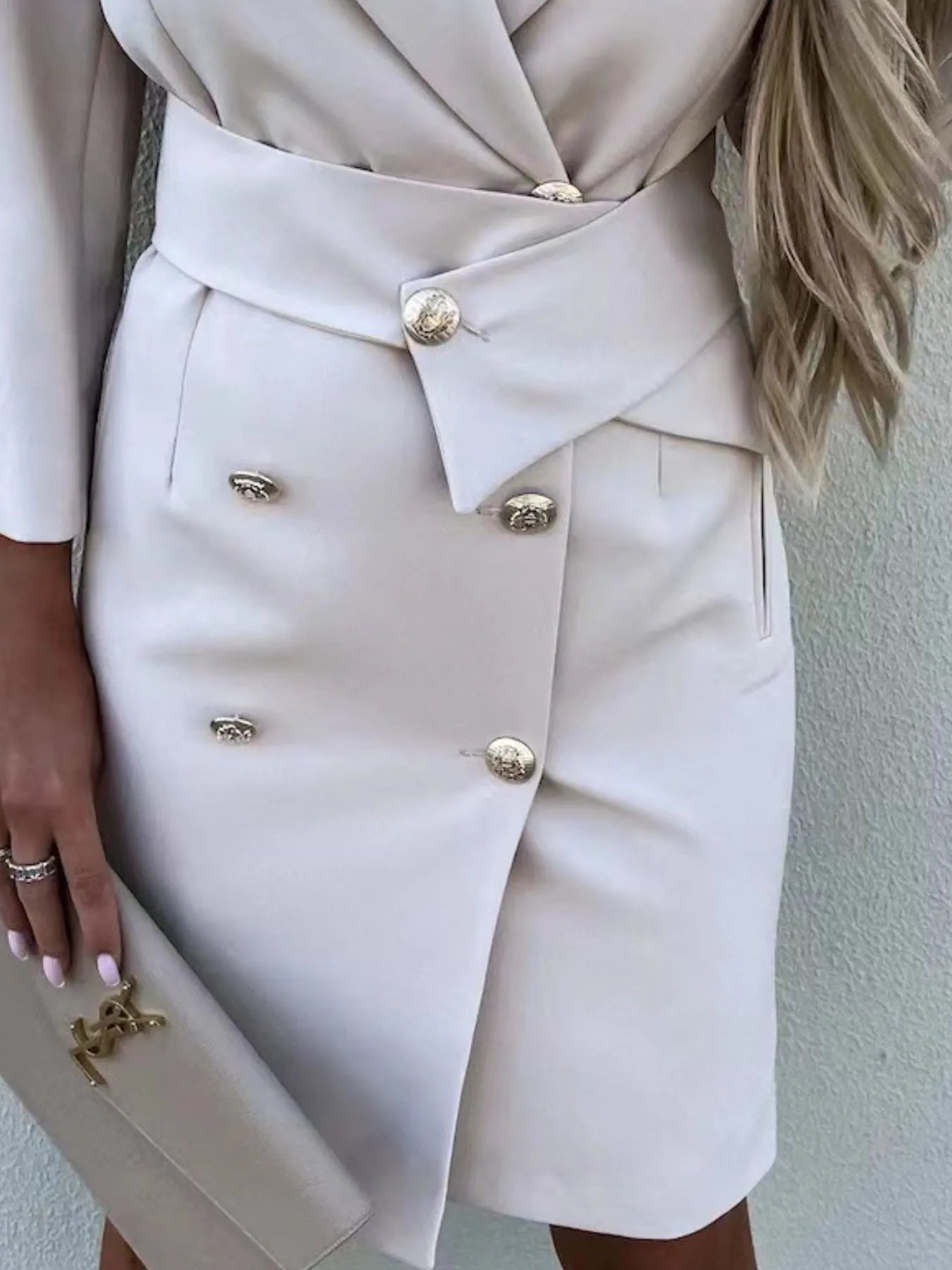Double-Breasted Lapel Collar Longline Blazer - Fashorio
