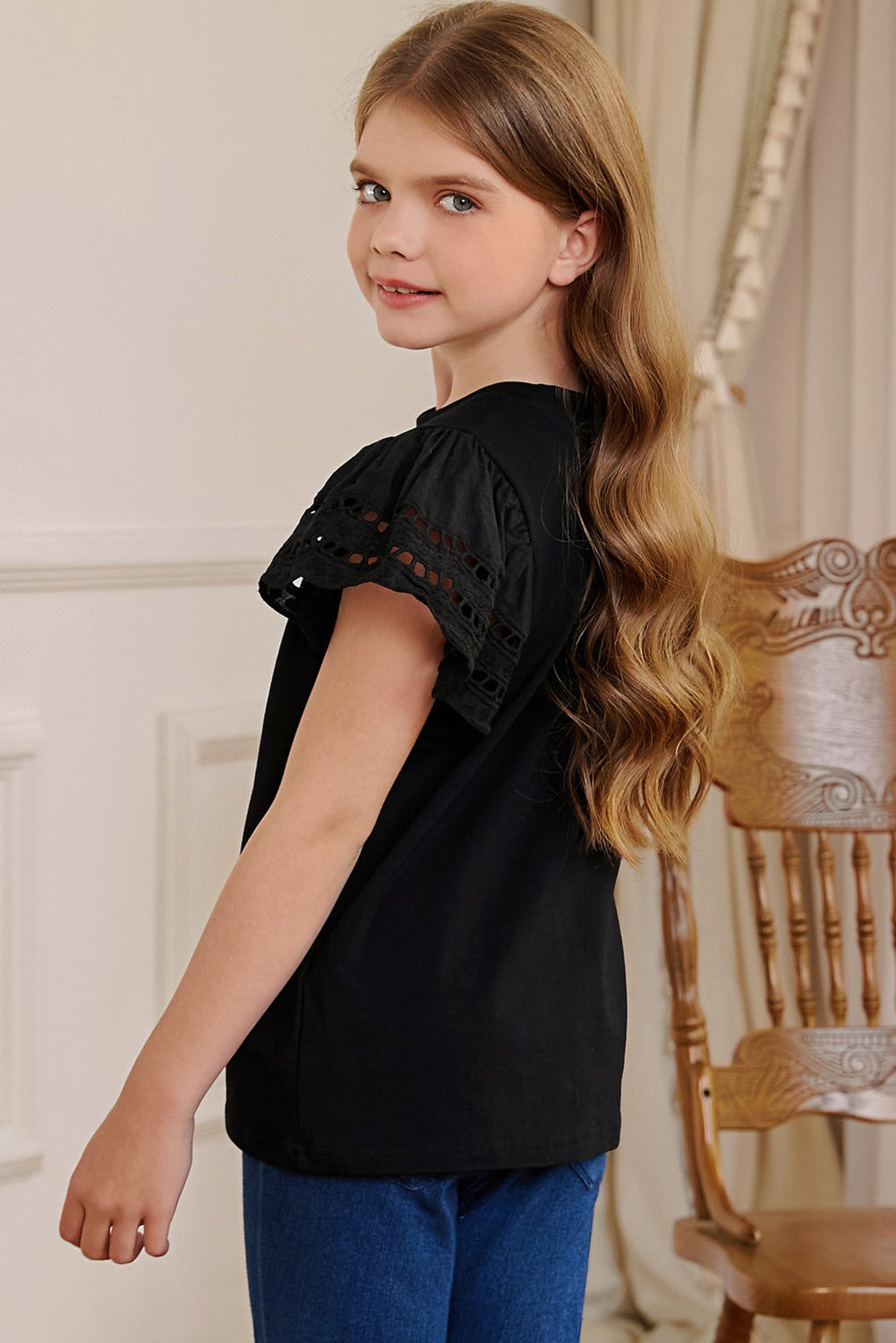 Round Neck Flutter Sleeve T-Shirt - Fashorio
