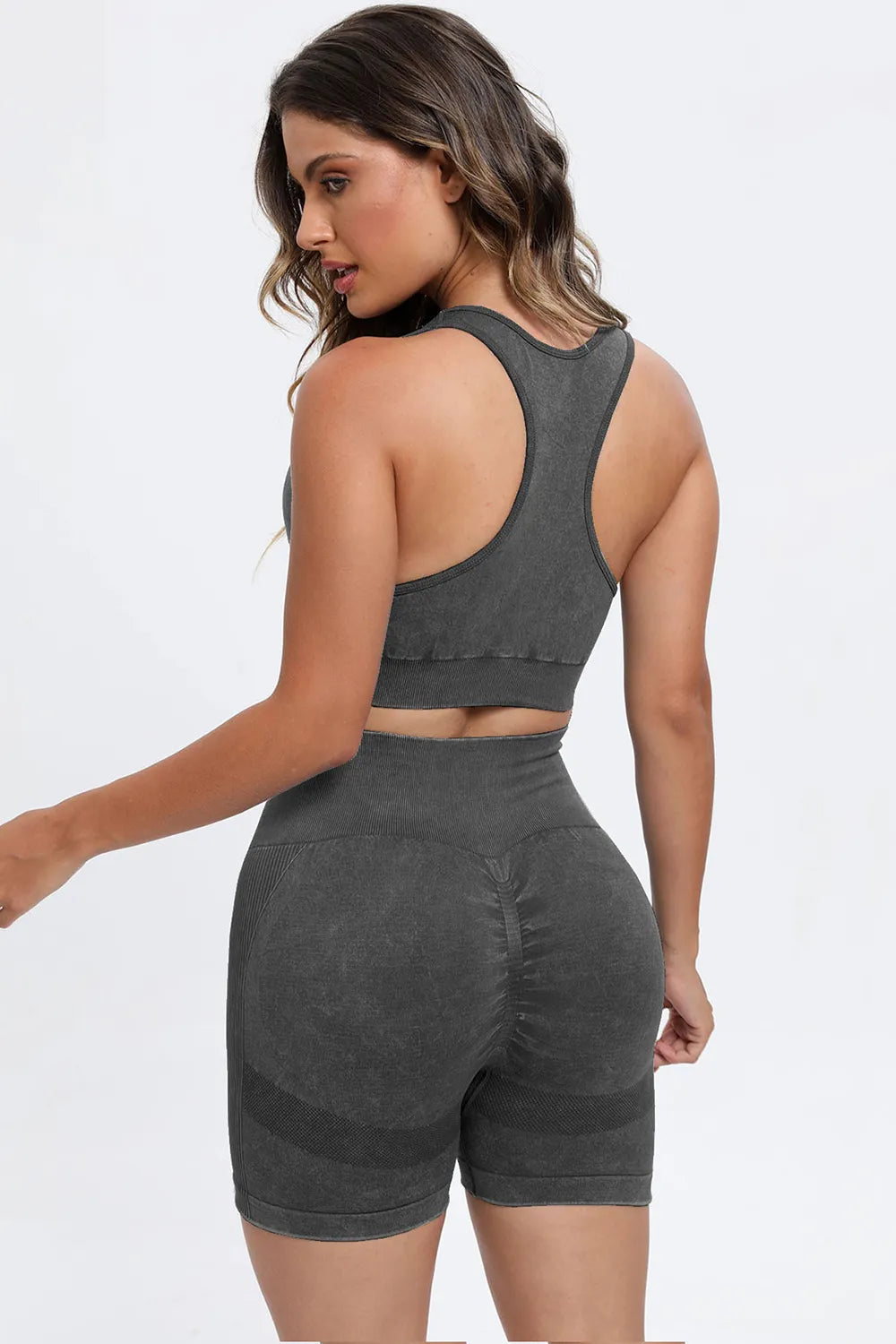 3 Piece Washed Square Neck Wide Strap Active Set - Fashorio