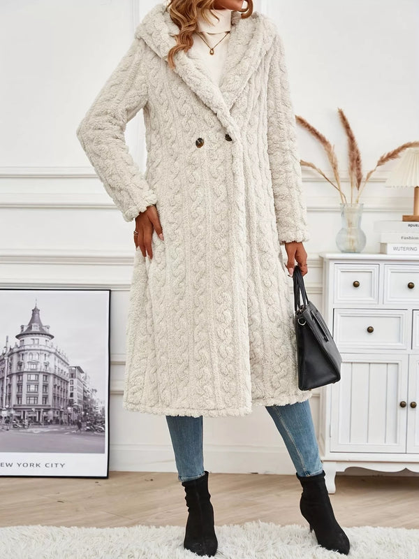 Sherpa Longline Hooded Coat Beige - Fashorio