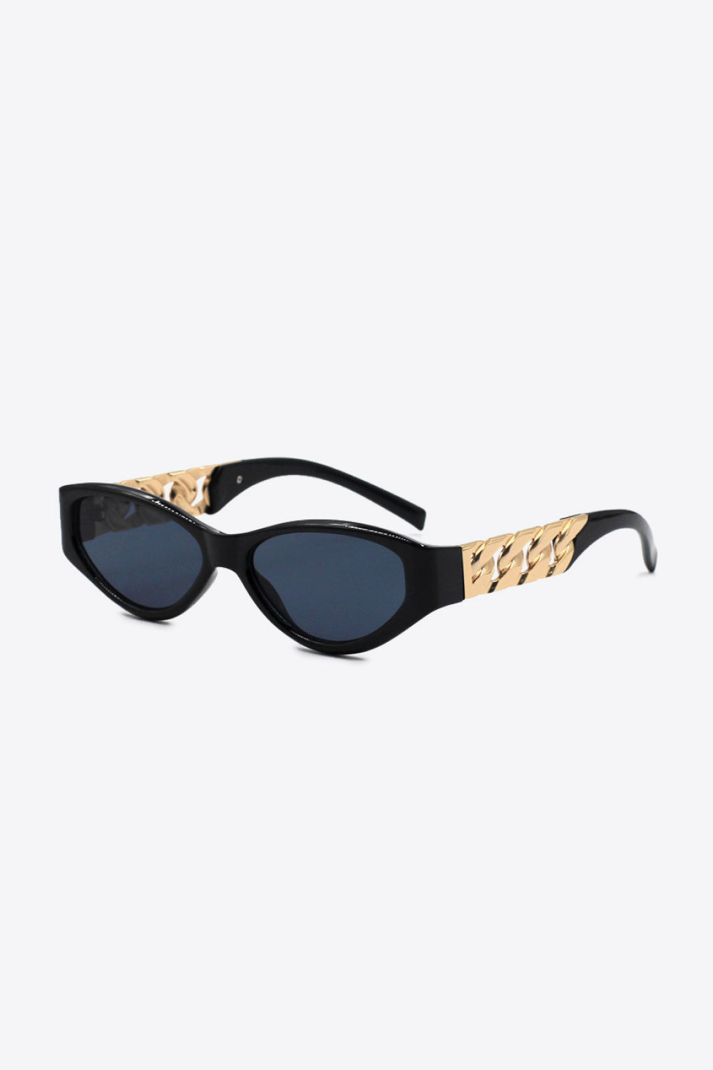 Chain Detail Temple Cat Eye Sunglasses Black One Size - Fashorio