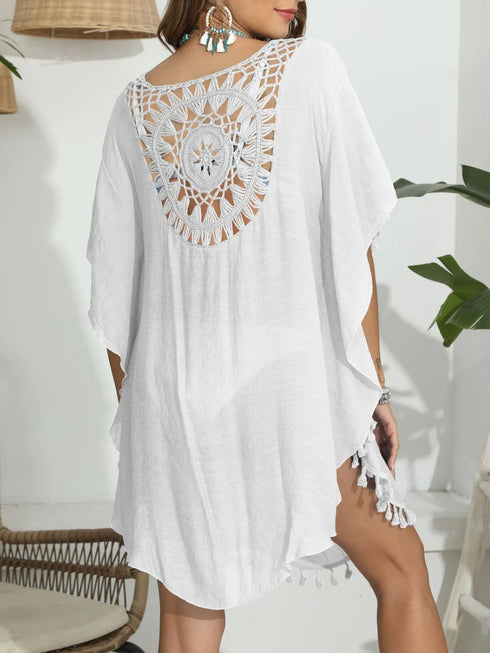 Tassel Crochet Round Neck Cover-Up - Fashorio