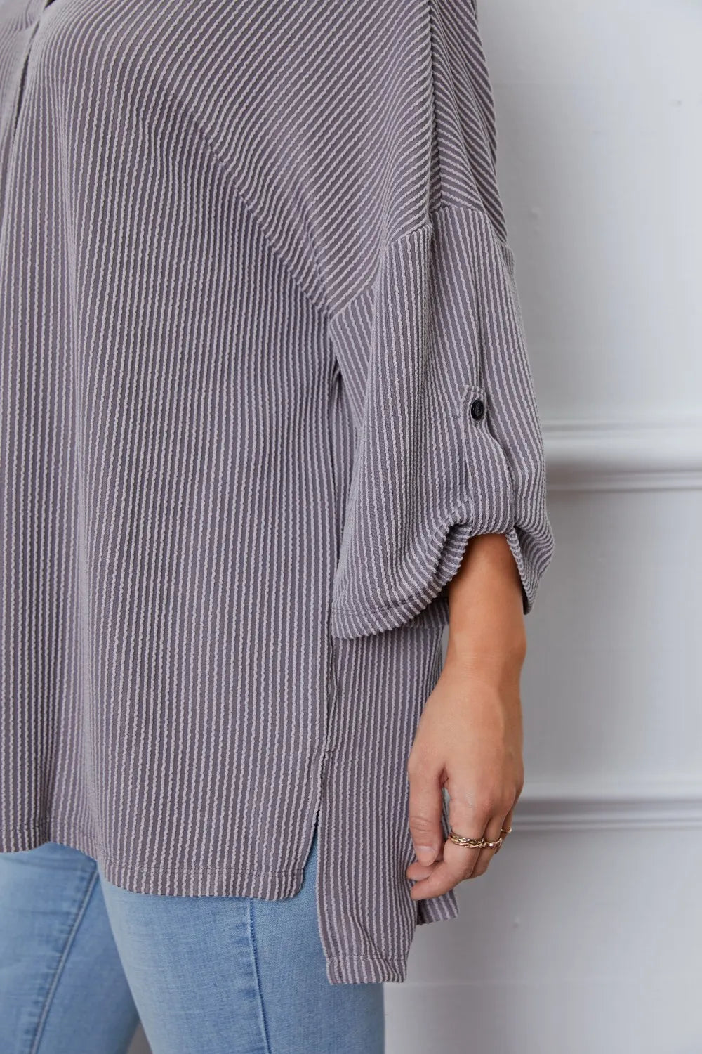 Notched Roll-Tab Sleeve Blouse - Fashorio
