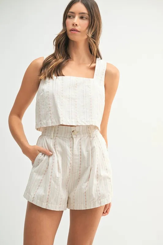 MABLE Square Neck Crop Top and Shorts Set Lt Taupe - Fashorio