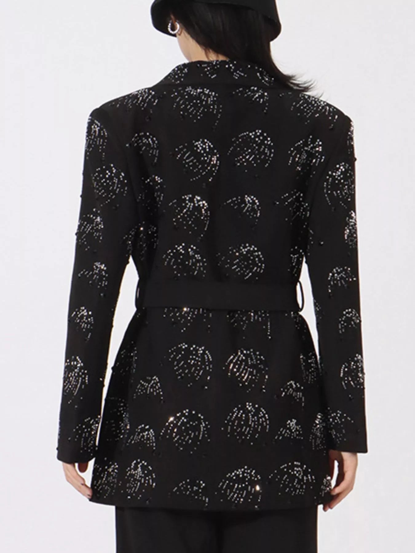 Rhinestone Button Down Long Sleeve Blazer - Fashorio