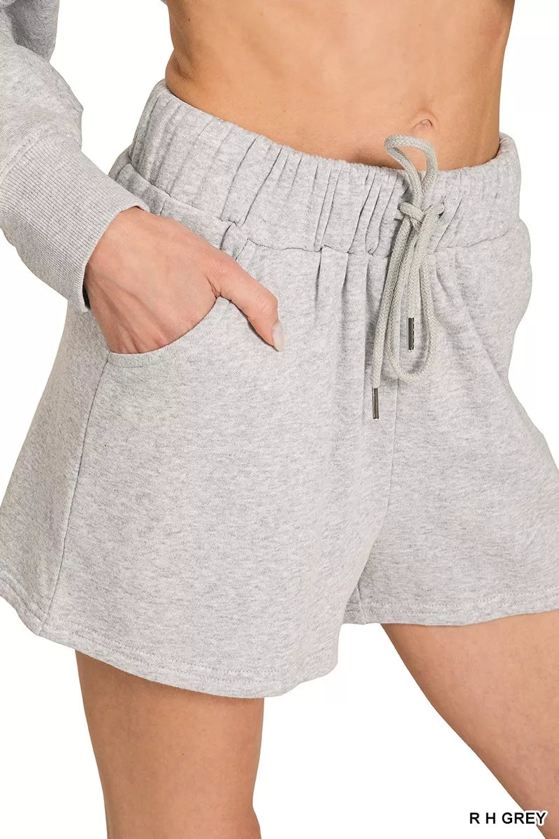Zenana Fleece Long Sleeve Sweatshirts & Shorts Set - Fashorio