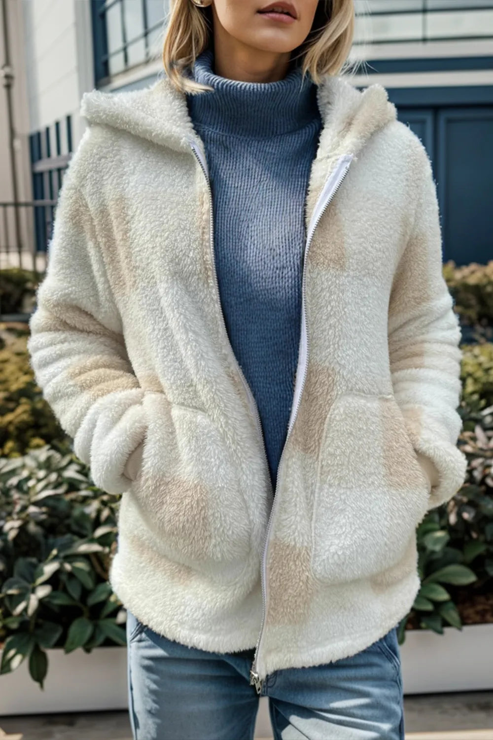 Double Take Full Size Plaid Long Sleeve Hooded Coat - Fashorio