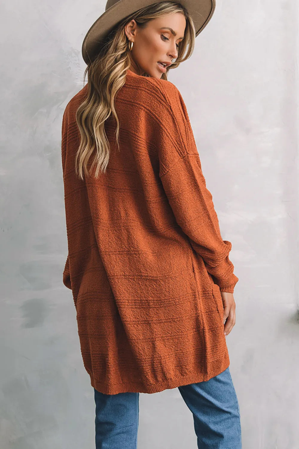 Open Front Textured Cardigan with Pockets - Fashorio