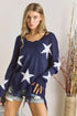 ADORA Distressed Star Sweater Top NAVY OFF WHITE STAR - Fashorio