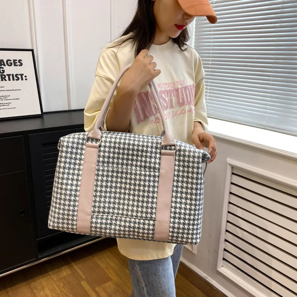 Houndstooth Canvas Travel Bag - Fashorio