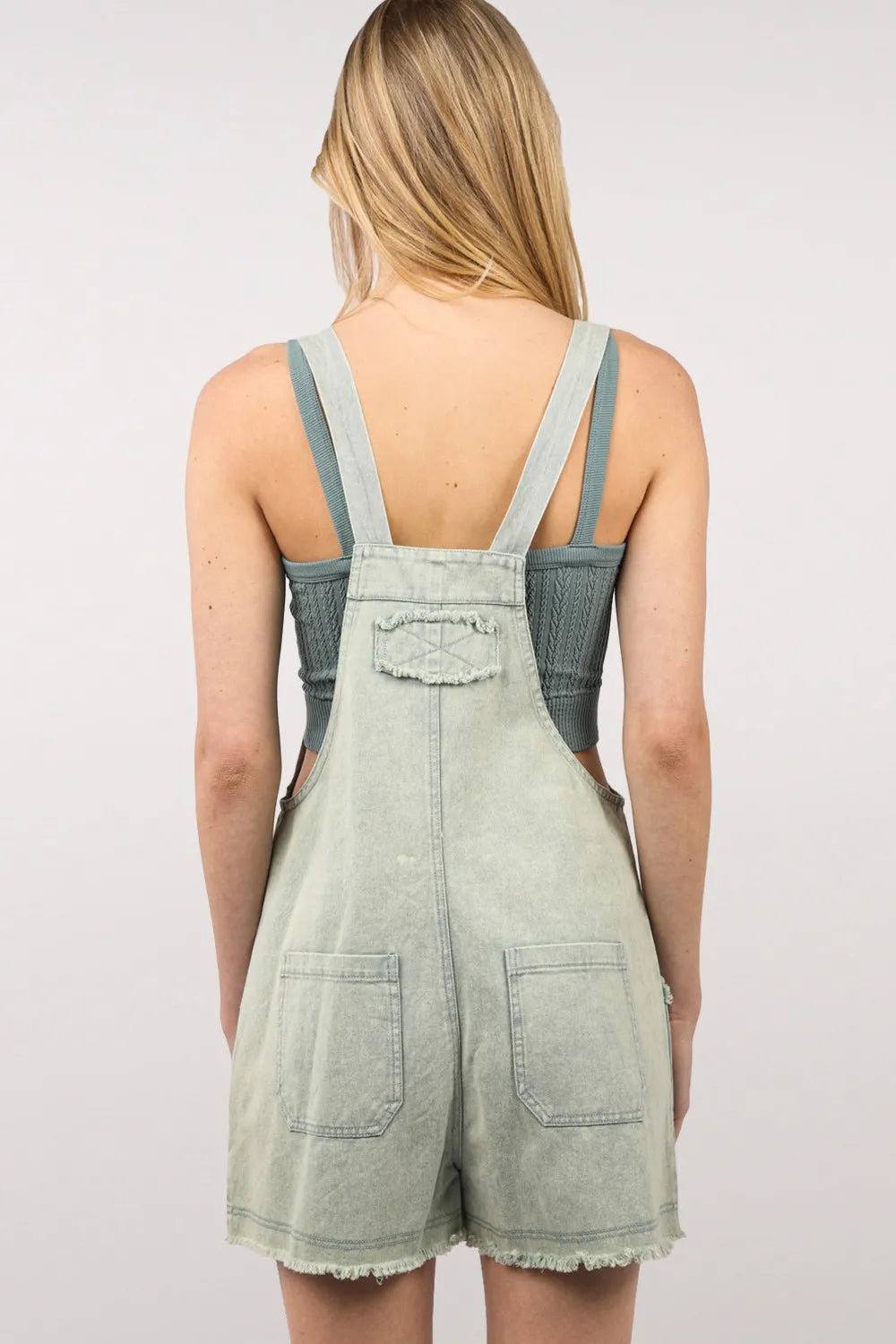 VERY J Washed Frayed Hem Denim Overall - Fashorio
