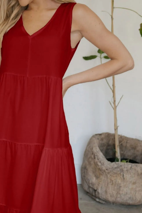 FAM-FAM Tiered V-Neck Sleeveless Dress - Fashorio