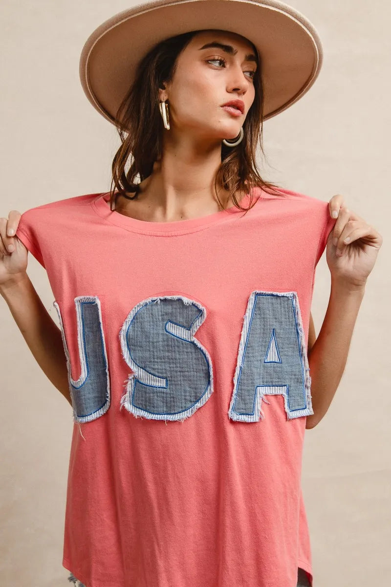 BiBi Washed Jersey With Usa Patched Raw Cut Edge Detail - Fashorio
